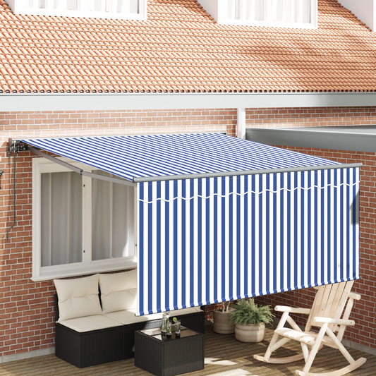 Utrækkelig Markise Blå og Hvid Stribet 350 X 250 Cm Stof - hovedbillede