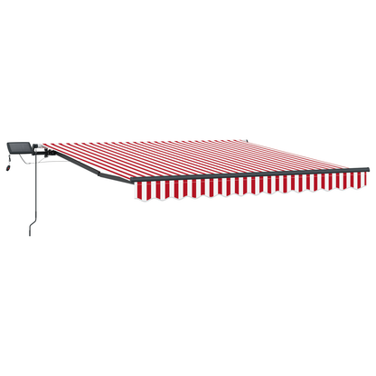 Manuel Udtækkelig Markise med Led Rød og Hvid Stribe 350x250 Cm - billede 4