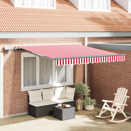 Manuel Udtækkelig Markise med Led Rød og Hvid Stribe 350x250 Cm - hovedbillede