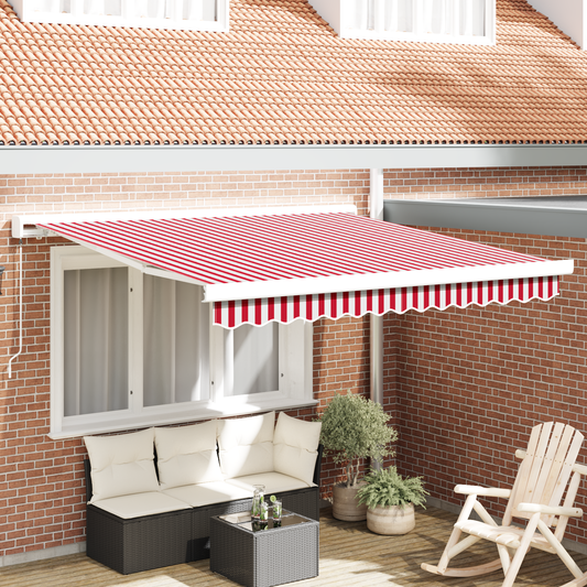 Manuel Udtækkelig Markise Rød og Hvid Stripe 350x250 Cm - hovedbillede