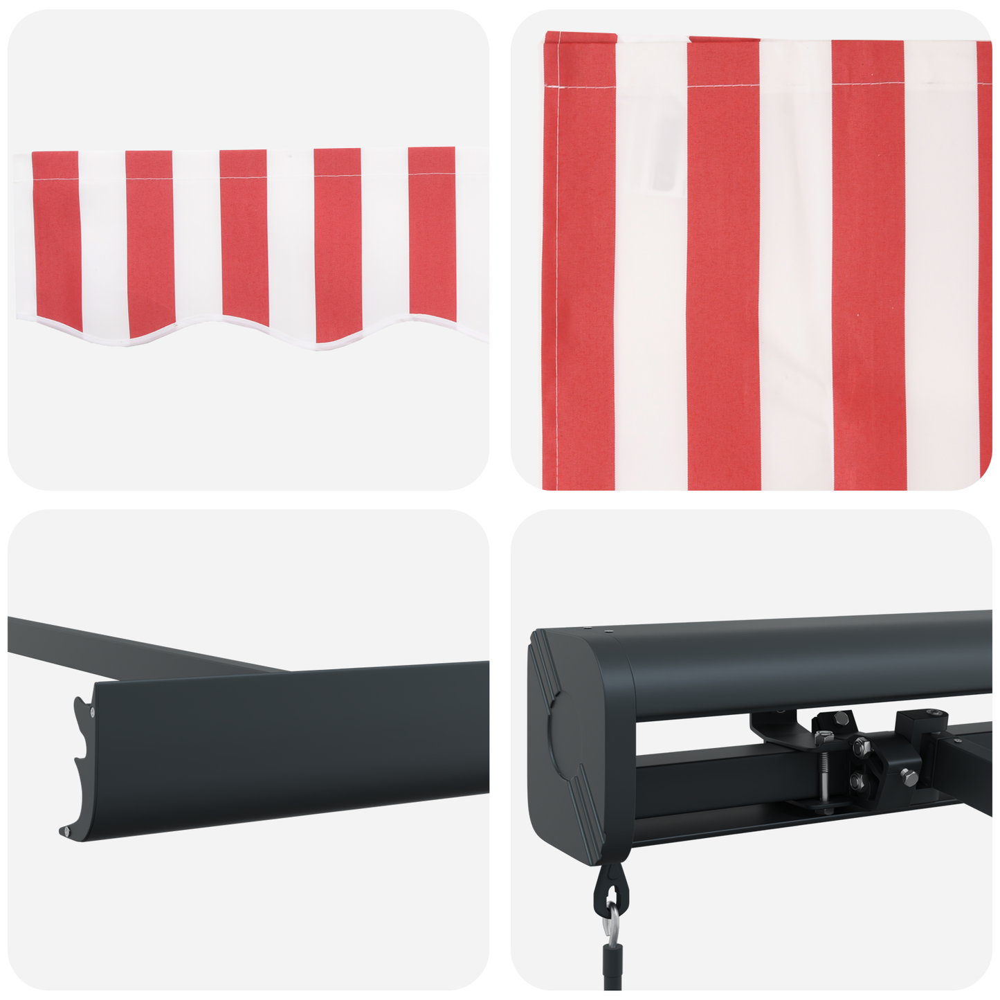 Manuel Udtræk Markise Rød og Hvid Stribe 350x250 Cm - billede 8