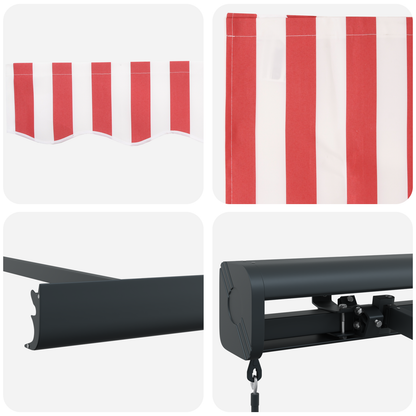 Manuel Udtræk Markise Rød og Hvid Stribe 350x250 Cm - billede 8