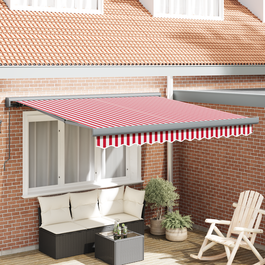 Manuel Udtræk Markise Rød og Hvid Stribe 350x250 Cm - hovedbillede