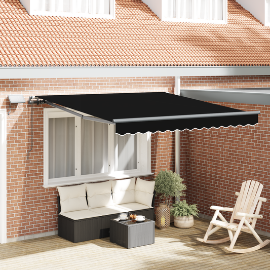 Manuel Udtækkelig Markise med Led Sort 350x250 Cm&&markise Udskiftningsstof til 3,5x2,5 M Ramme Sort - hovedbillede