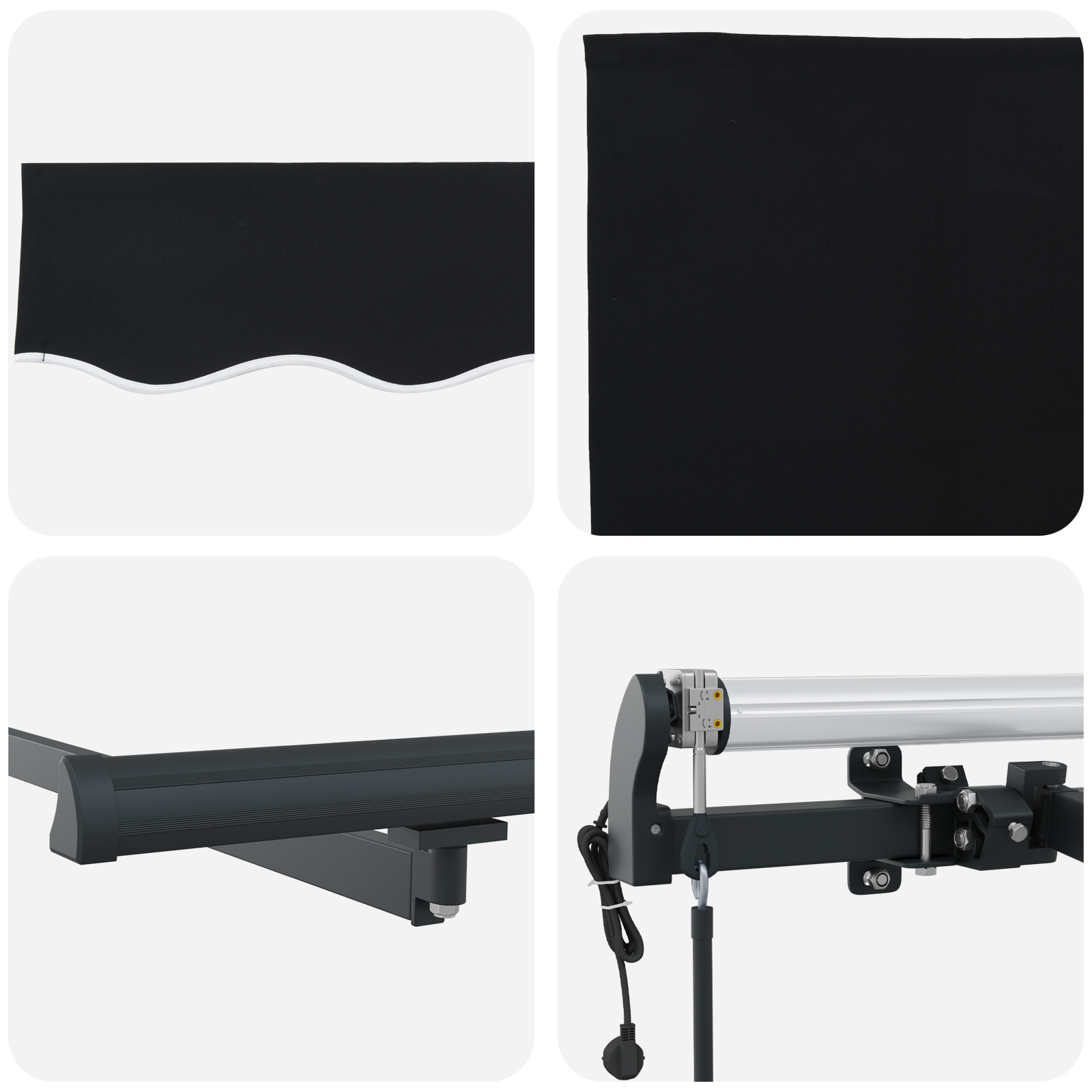 Automatisk Udtækkelig Markise Sort 350x250 Cm&&markise Udskiftningstof til 3.5x2.5 M Ramme Sort - billede 8