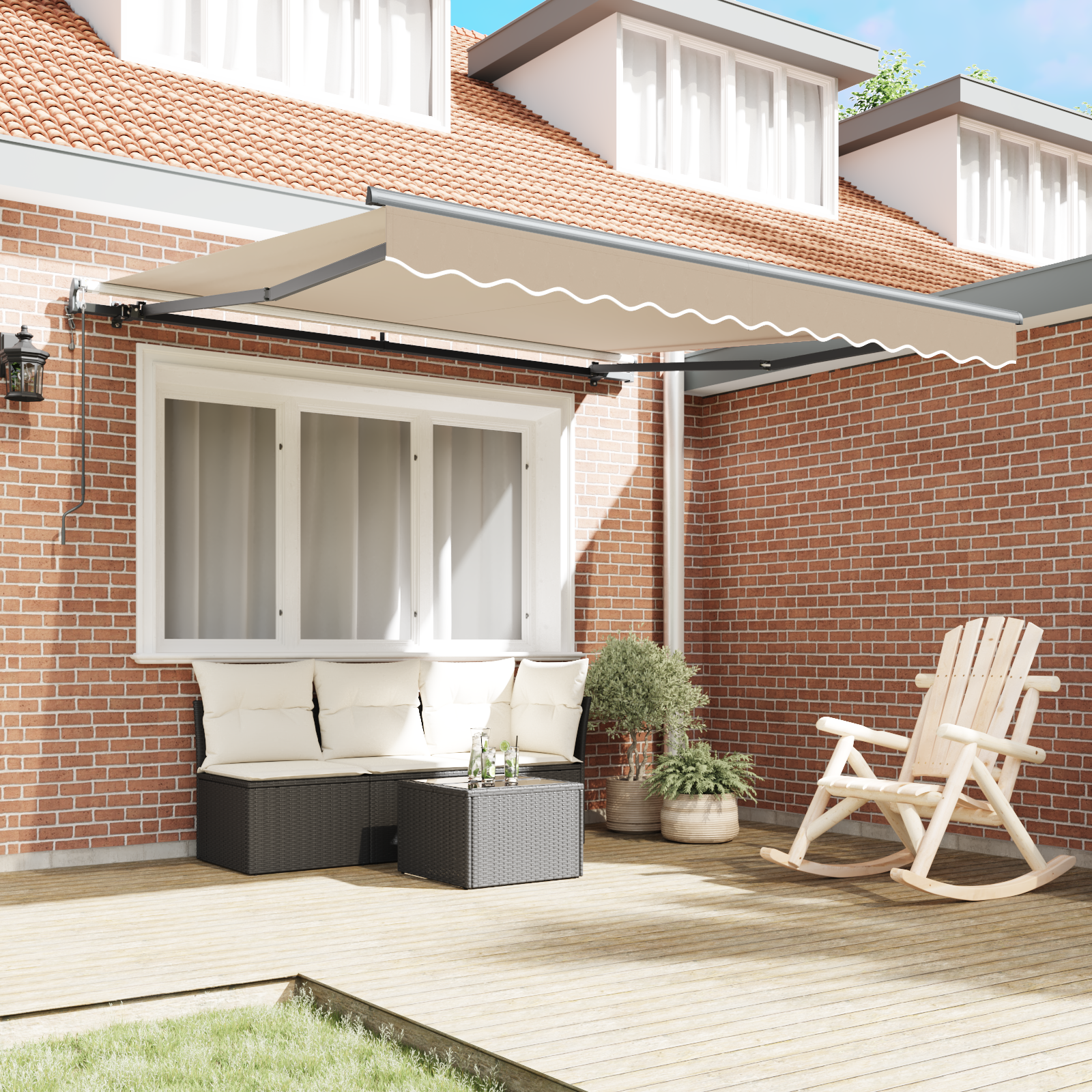 Automatisk Udtækkelig Markise Beige 350x250 Cm&&markise Erstatningsstof til 3.5x2.5 M Ramme Beige - billede 3