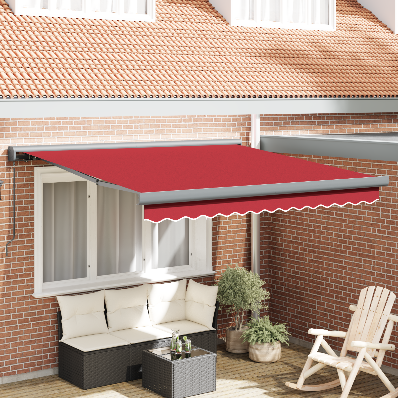 Manuel Udtækkelig Markise Rød 350x250 Cm&&markise Udskiftningsstof til 3.5x2.5 M Ramme Rød - hovedbillede
