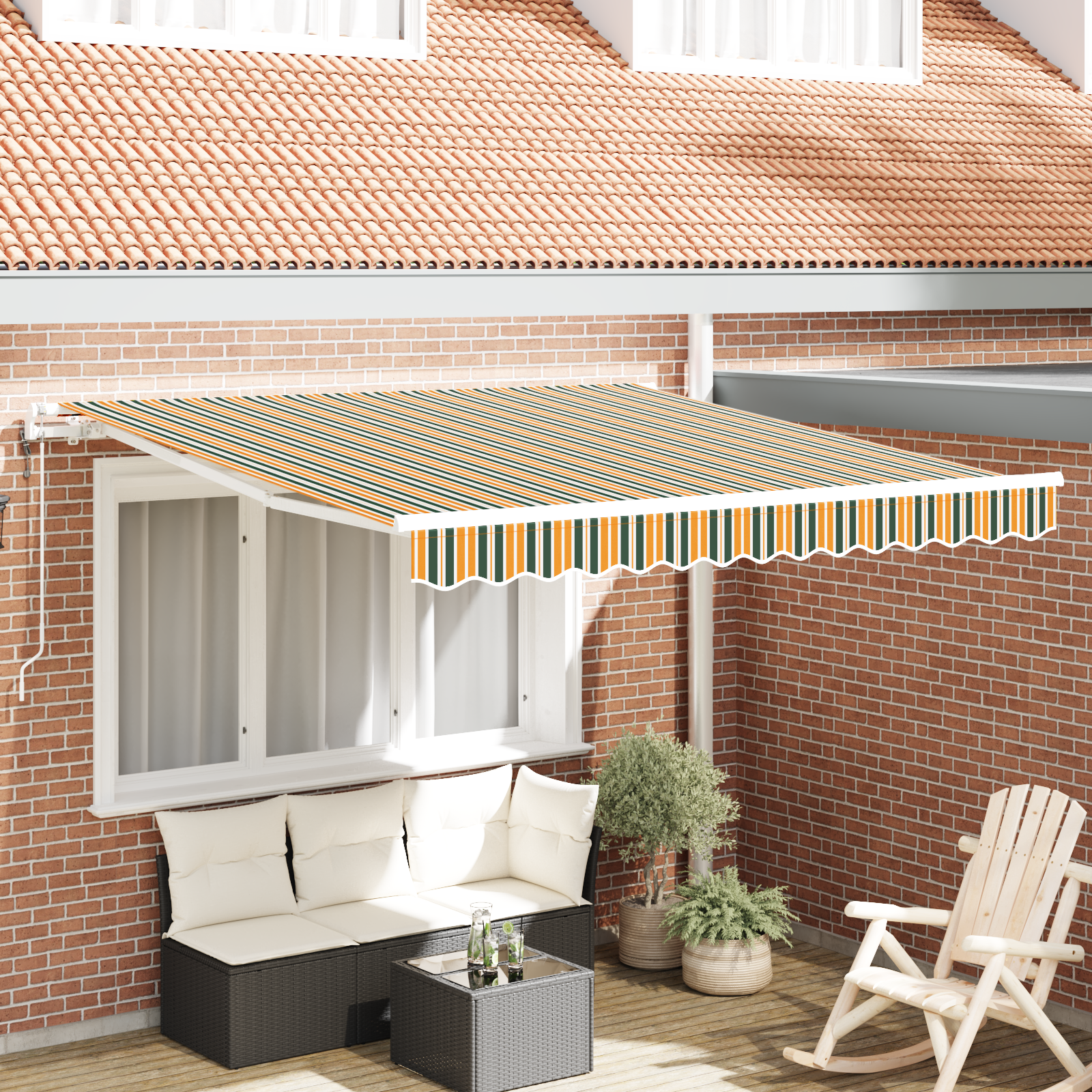 Automatisk Utrækkelig Markise Grøn og Gul 350 X 250 Cm - hovedbillede