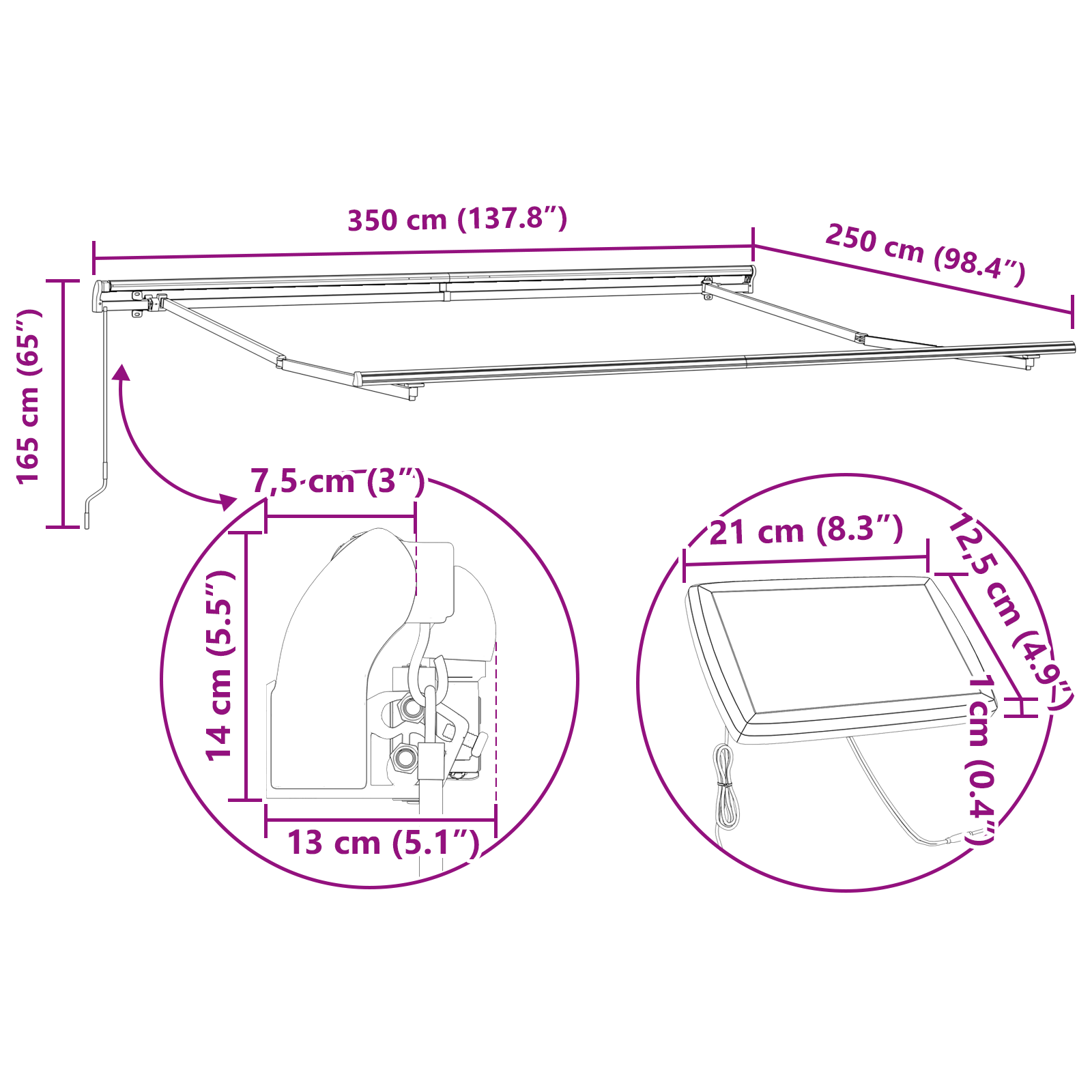 Manuel Udtækkelig Markise med Led Grøn og Gul 350x250 Cm&&markise Erstatningsstof til 3.5x2.5 M Ramme Grøn og Gul - billede 12