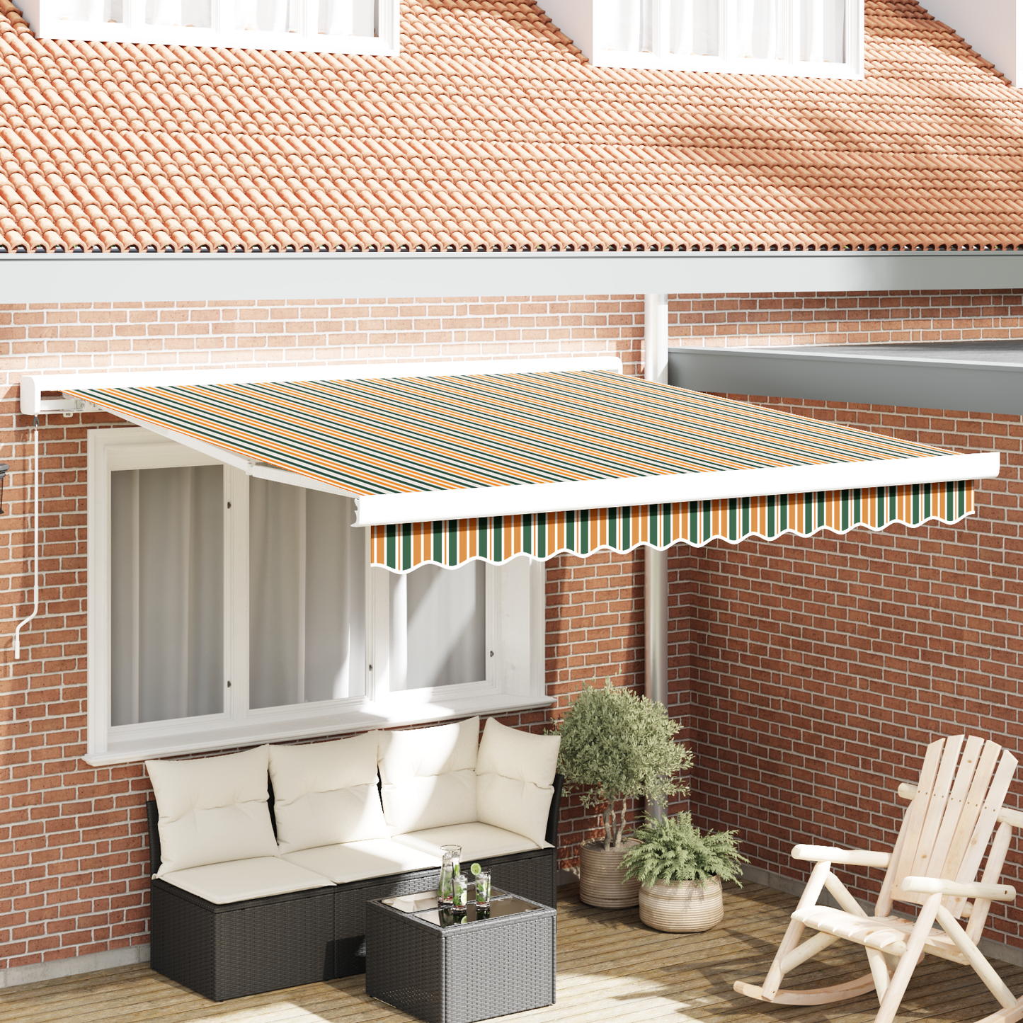 Manuel Udtækkelig Markise Grøn og Gul 350x250 Cm&&markise Erstatningsstof til 3.5x2.5 M Ramme Grøn og Gul - hovedbillede