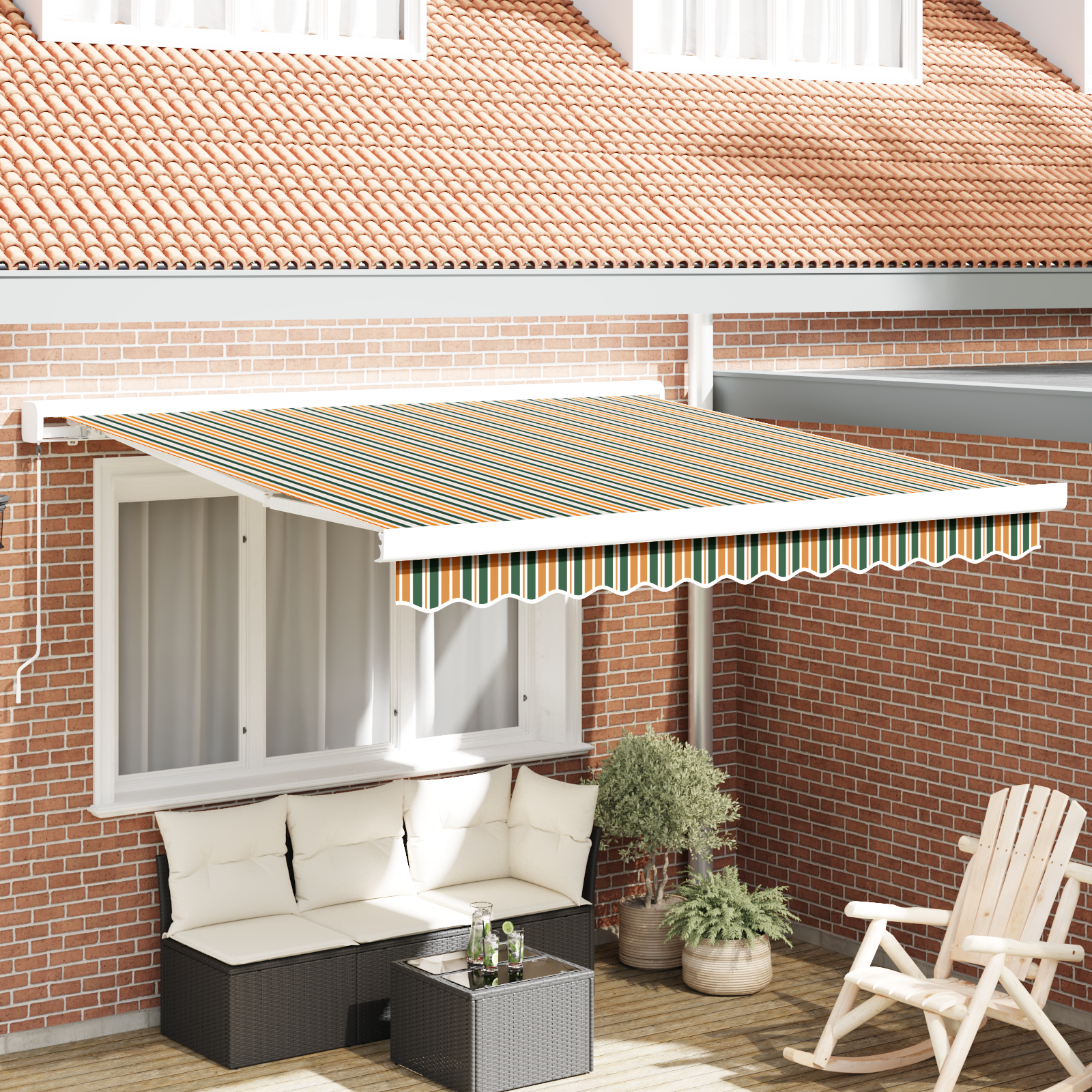 Manuel Udtækkelig Markise Grøn og Gul 350x250 Cm&&markise Erstatningsstof til 3.5x2.5 M Ramme Grøn og Gul - hovedbillede