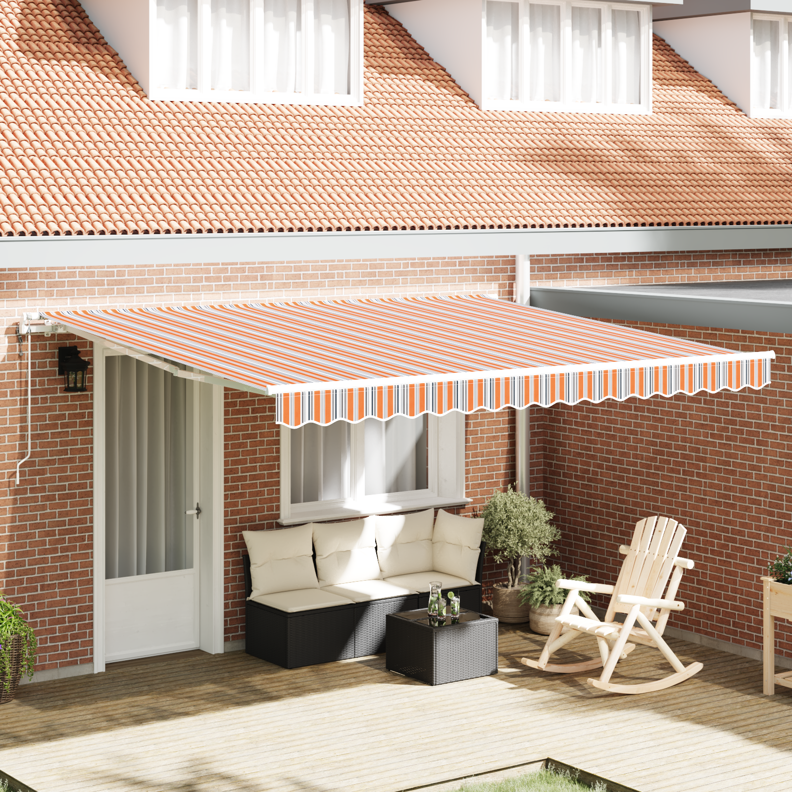 Automatisk Utrækkelig Markise, Multifarvet Stribe, 400x300 Cm - hovedbillede