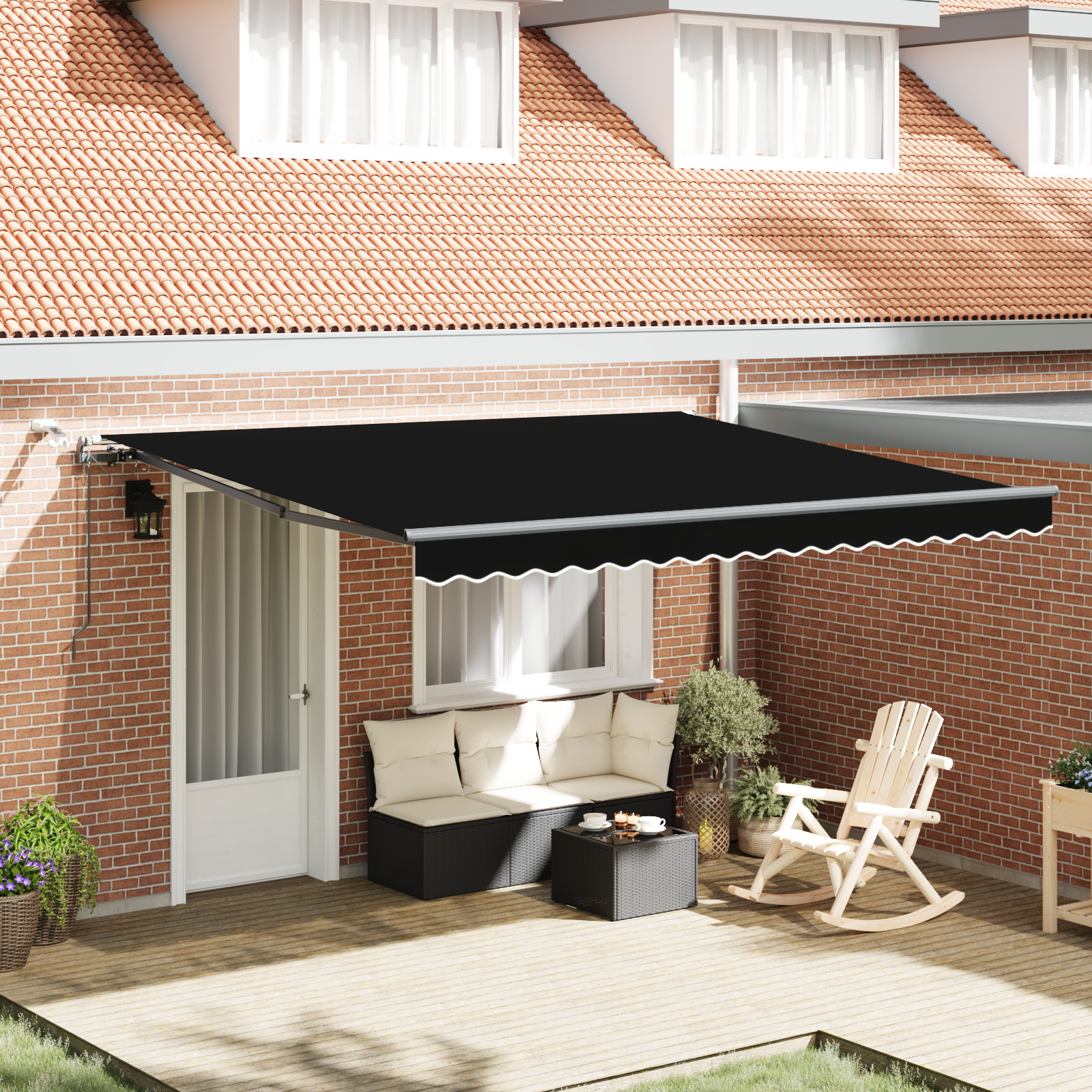 Automatisk Sammenrullelig Markise med Led Sort 400x300 Cm&&markise Erstatningsstof til 4x3 M Ramme Sort - hovedbillede
