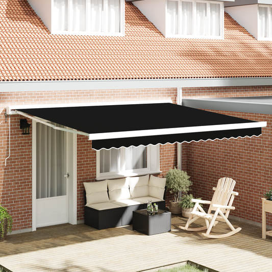 Automatisk Klapmarkise Sort 400x300 Cm&&markise Erstatningsstof til 4x3 M Ramme Sort - hovedbillede