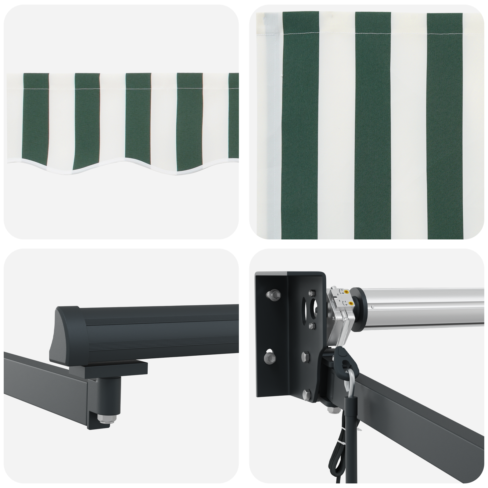 Automatisk Sammenrullelig Markise Grøn og Hvid 400x300 Cm&&markise Udskiftningsstof til 4x3 M Ramme Grøn og Hvid - billede 8