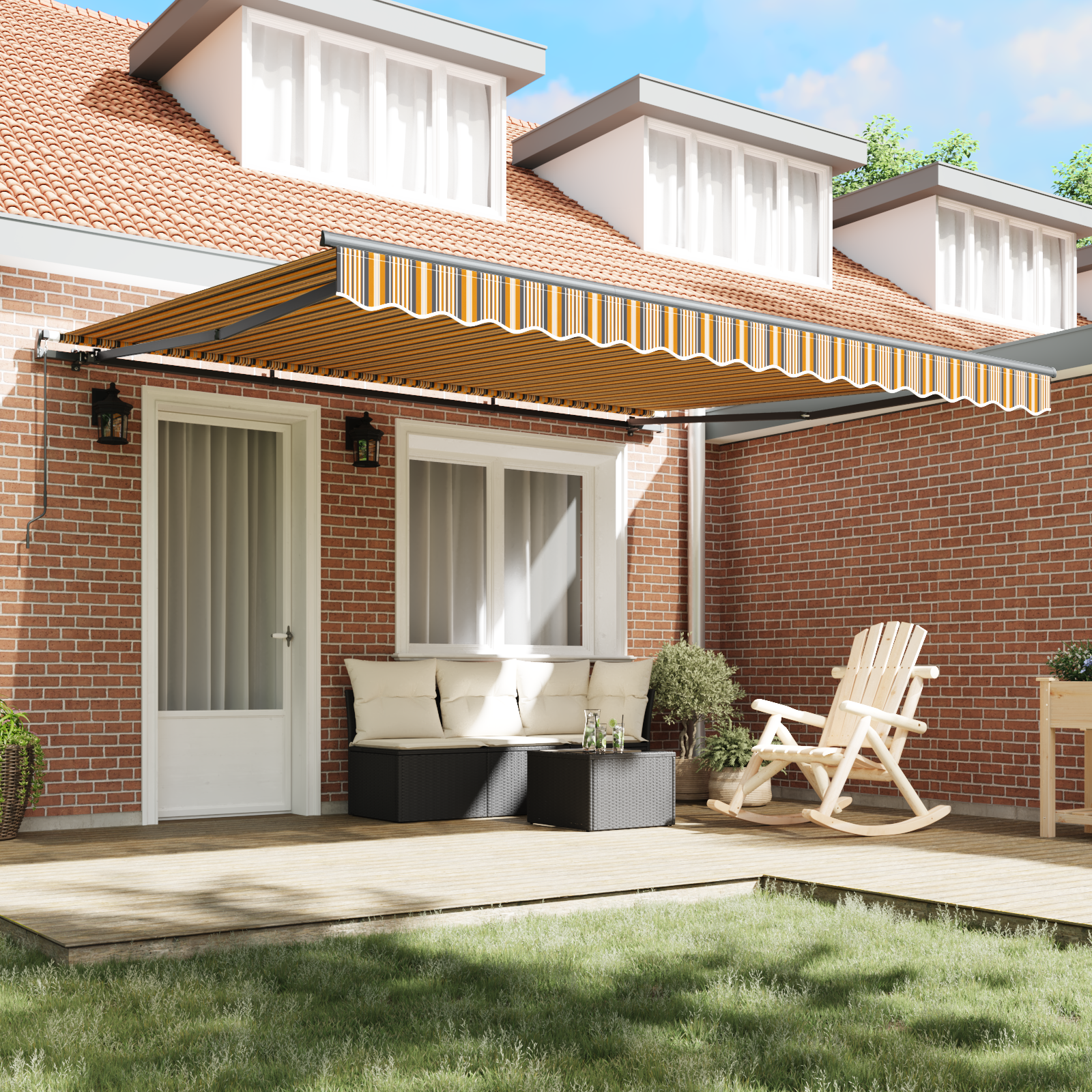 Manuel Utrækbar Markise – Multifarvet Stribe 400x350 Cm - billede 3
