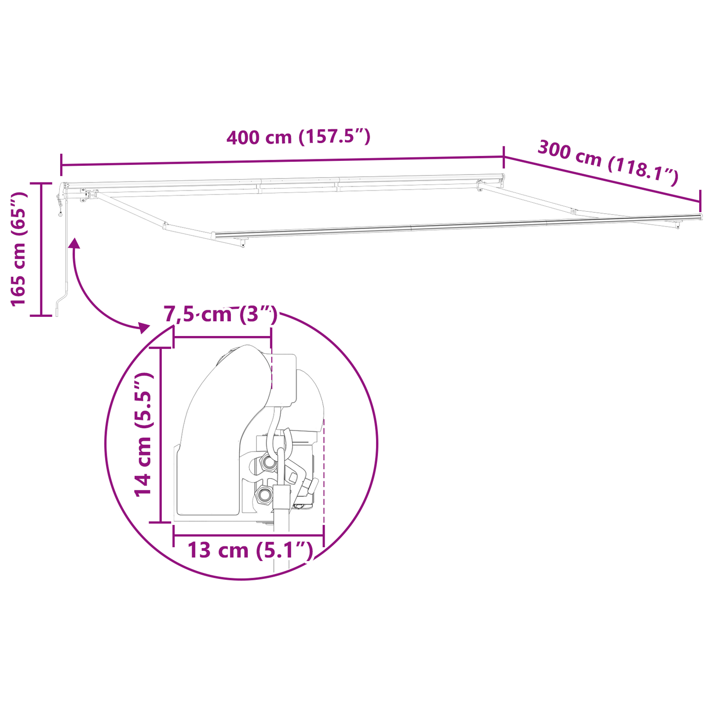 Automatisk Udtækkelig Markise Sort 400x350 Cm&&markise Erstatningsstof til 4x3.5 M Ramme Sort - billede 12