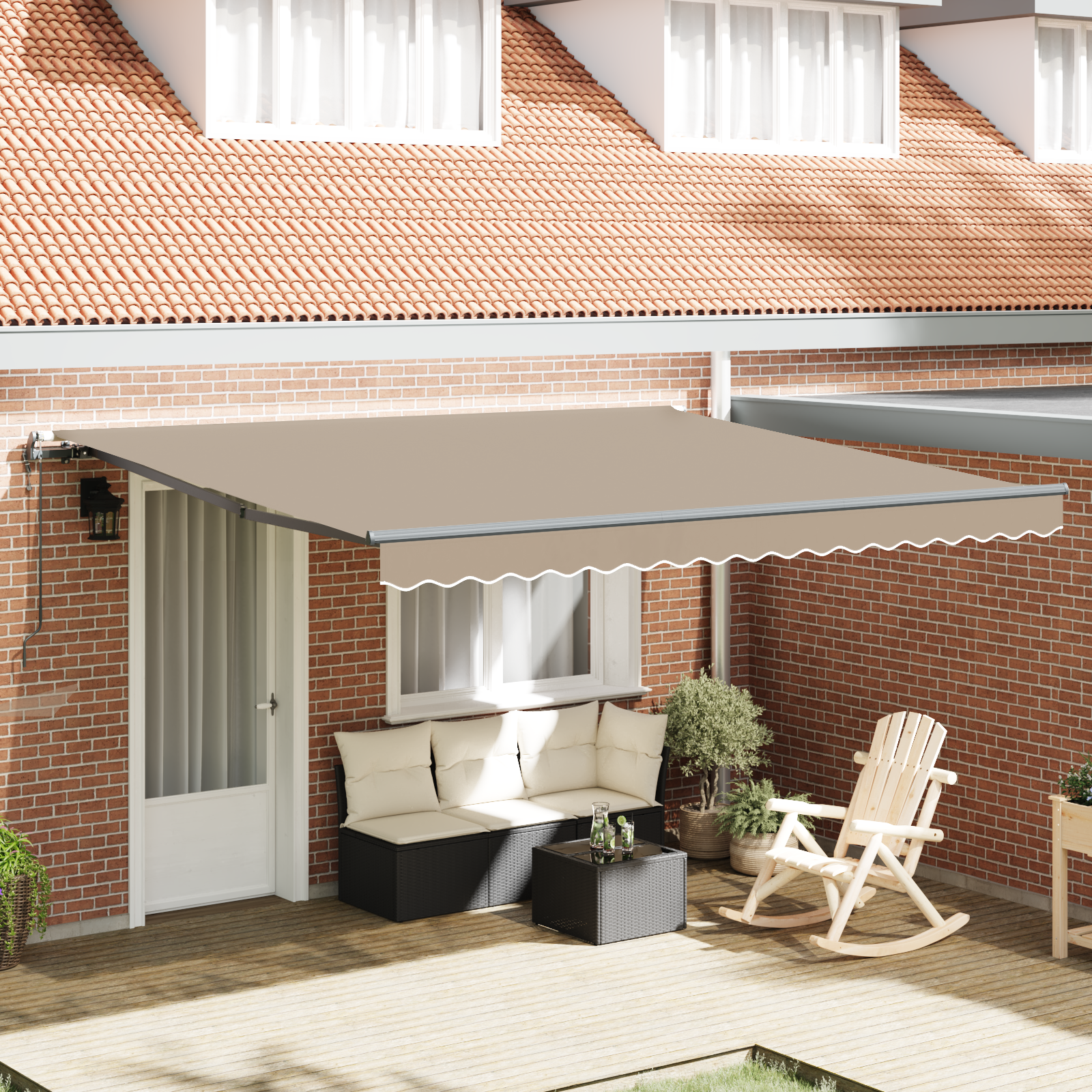 Automatisk Udtækkelig Markise Beige 400x350 Cm&&markise Erstatningsstof til 4x3,5 M Ramme Beige - hovedbillede