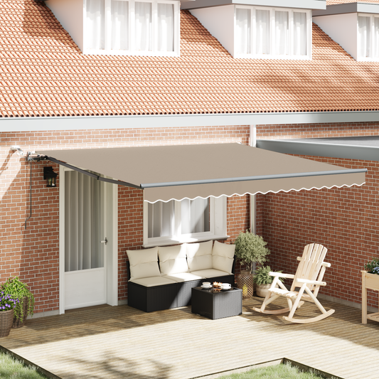 Automatisk Udtækkelig Markise med Led Beige 400x350 Cm&&markise Erstatningsstof til 4x3.5 M Ramme Beige - hovedbillede