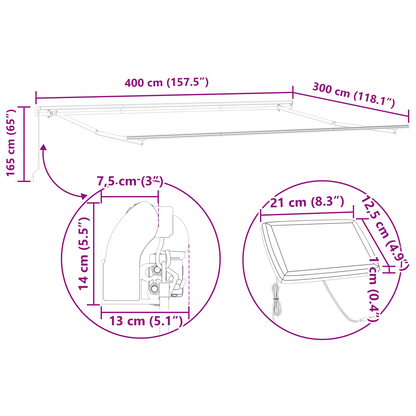 Manuel Udtækkelig Markise med Led Hvid 400x350 Cm&&markise Erstatningsstof til 4x3.5 M Ramme Hvid - billede 12