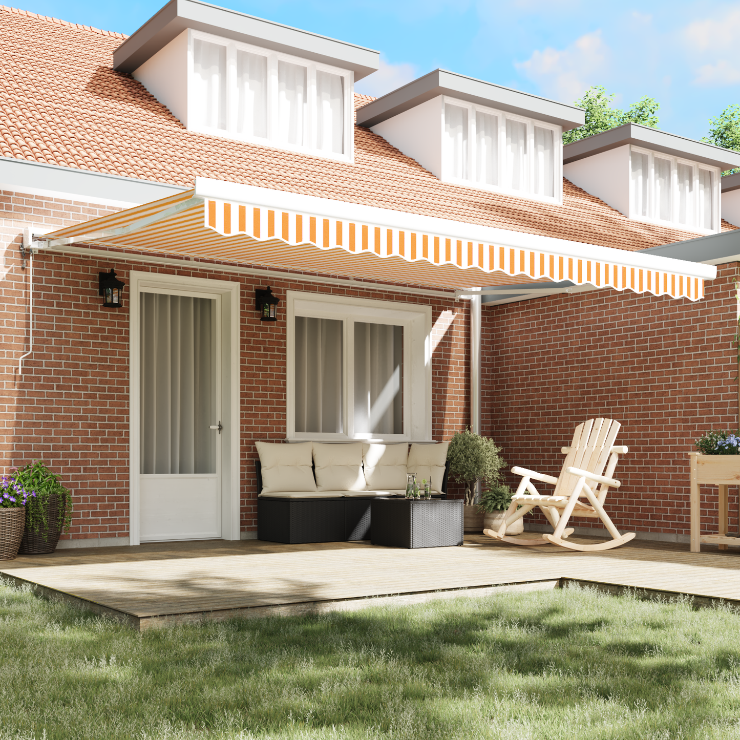 Automatisk Utrækkeligt Markise Orange og Hvid, 450x300 Cm - billede 3