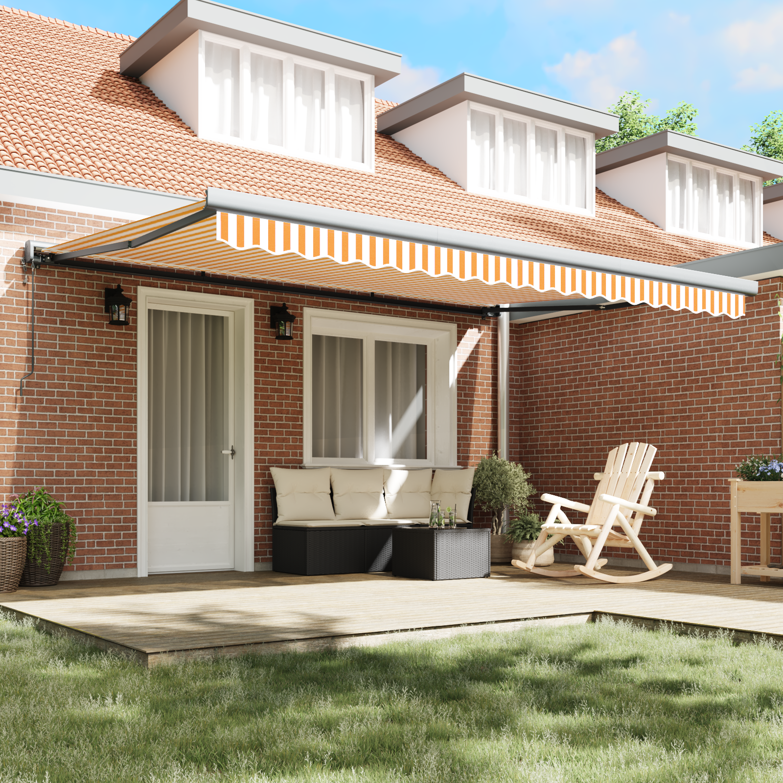 Automatisk Utrækbar Markise Orange og Hvid 450x300 Cm - billede 3