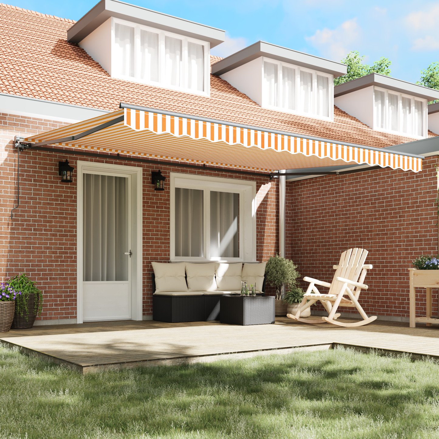 Utrækkelig Markise Orange og Hvid 450x300 Cm - billede 3