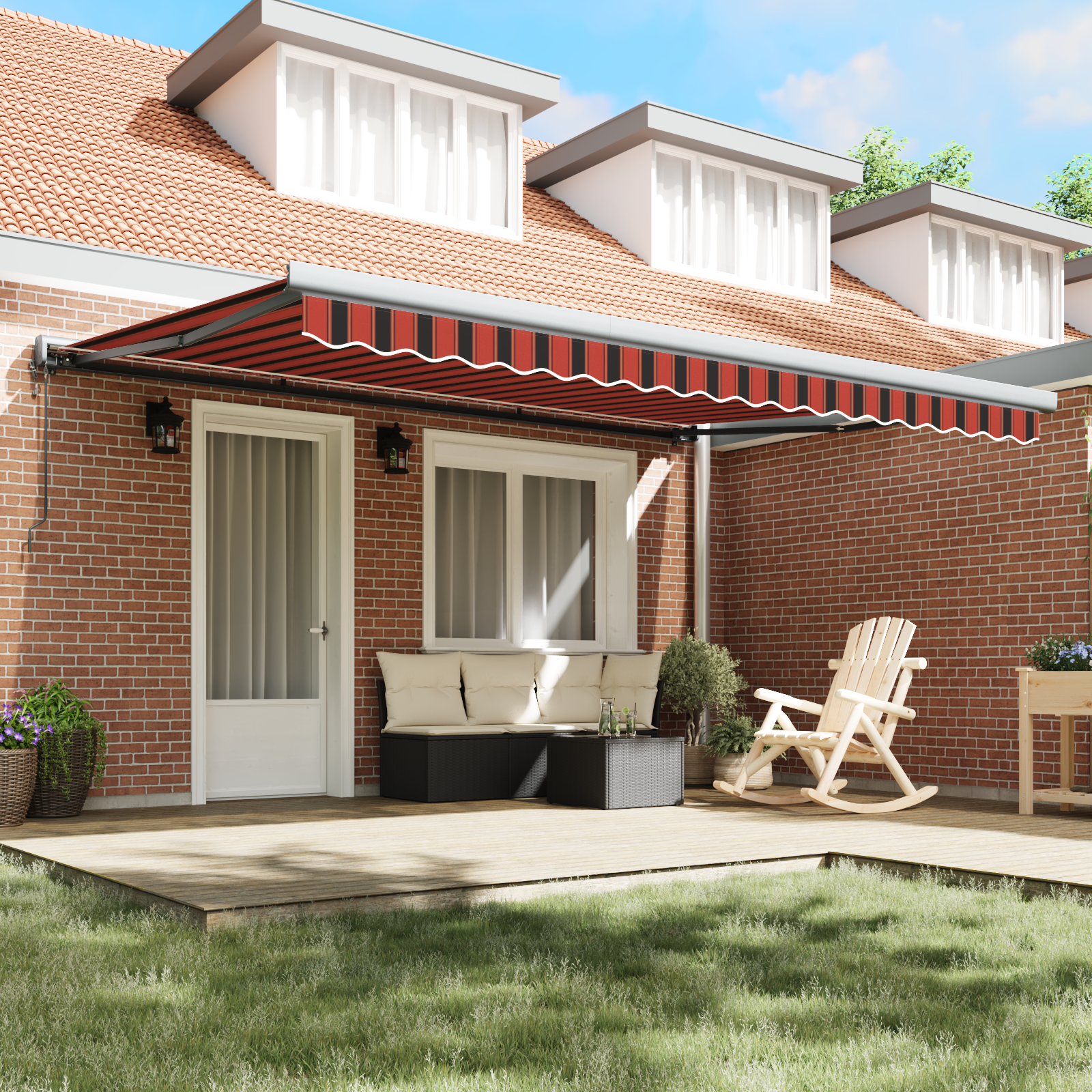 Automatisk Utrækkelig Markise i Orange og Brun - 450 X 300 Cm - billede 3
