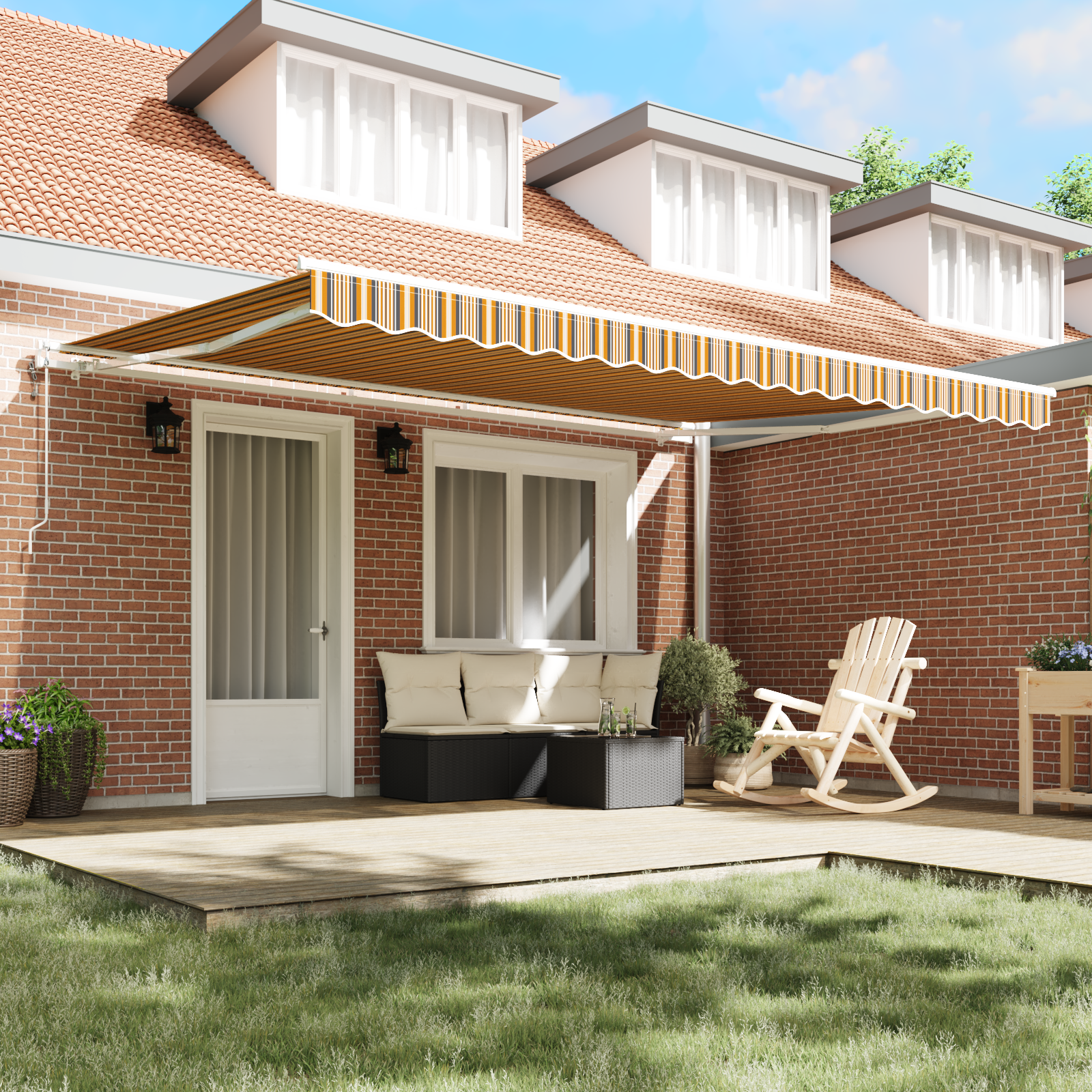 Automatisk Utrækkelig Markise Multifarvet Stribet 450 X 300 Cm - billede 3