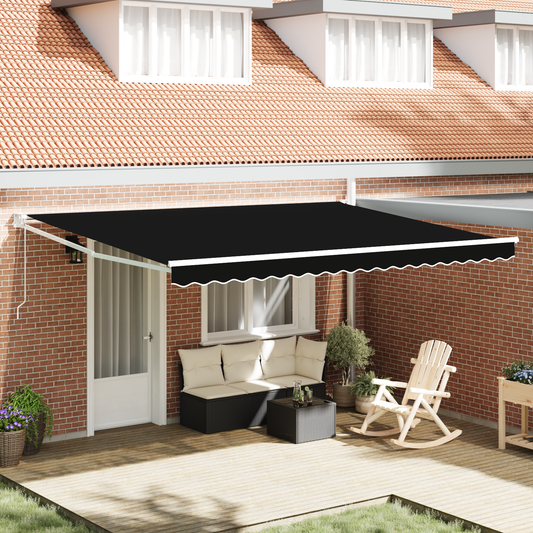 Automatisk Sammenrullelig Markise Sort 450x300 Cm&&markise Erstatningsstof til 4,5x3 M Ramme Sort - hovedbillede