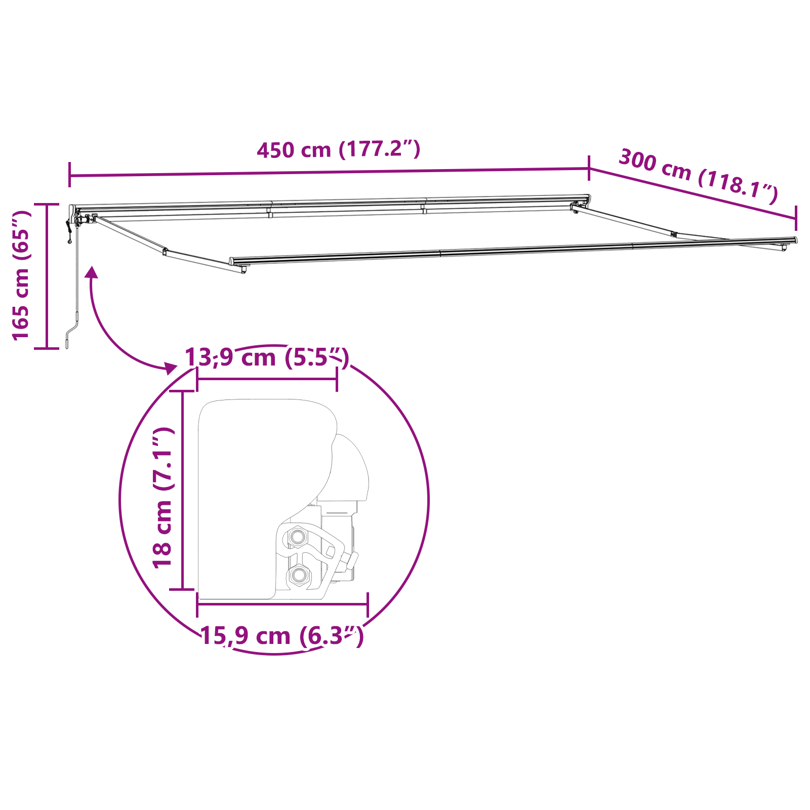 Utrækkelig Markise Hvid 450x300 Cm Polyesterstof - billede 12