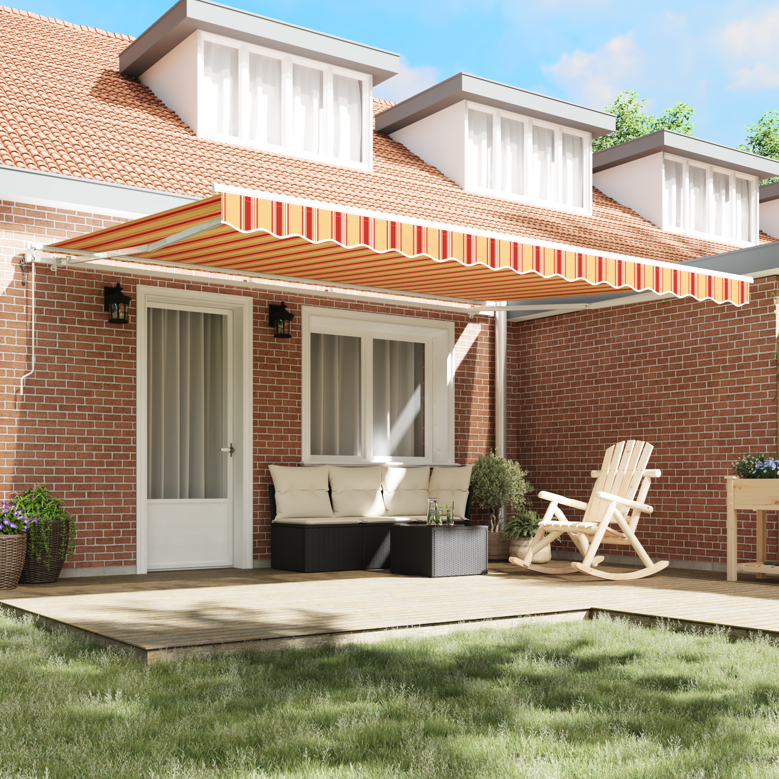 Automatisk Utrækkelig Markise i Gul og Orange, 450 X 350 Cm - billede 3
