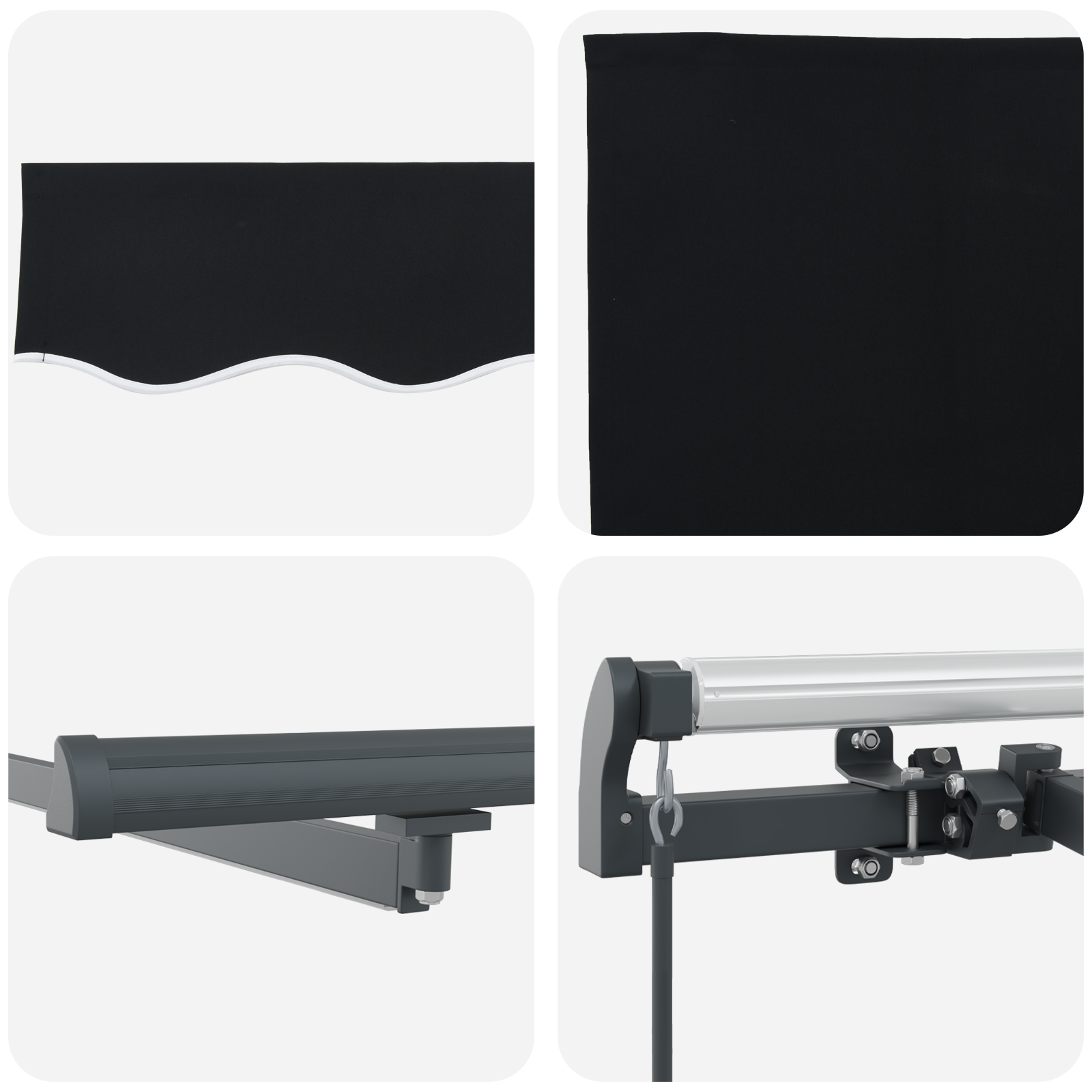 Manuel Udtækkelig Markise med Led Sort 450x350 Cm&&markise Erstatningsstof til 4.5x3.5 M Ramme Sort - billede 8