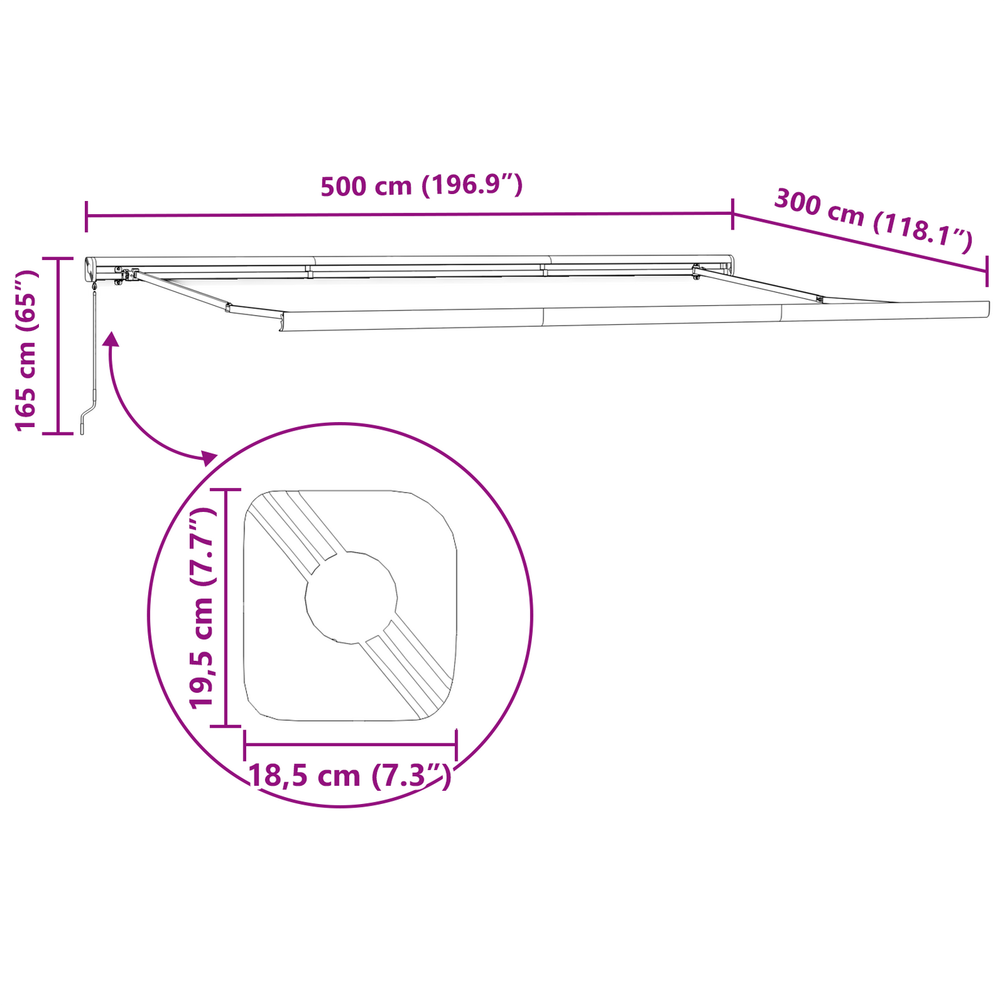 Manuel Udtækkelig Markise Blå og Hvid 500x300 Cm - billede 11