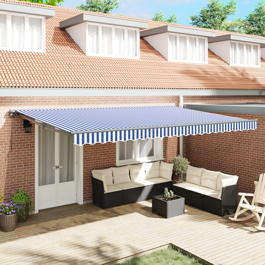 Utrækkelig Markise Blå og Hvid 500x300 Cm - hovedbillede