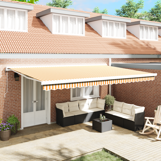 Automatisk Udbarkende Markise i Orange og Hvid 500x300 Cm - hovedbillede
