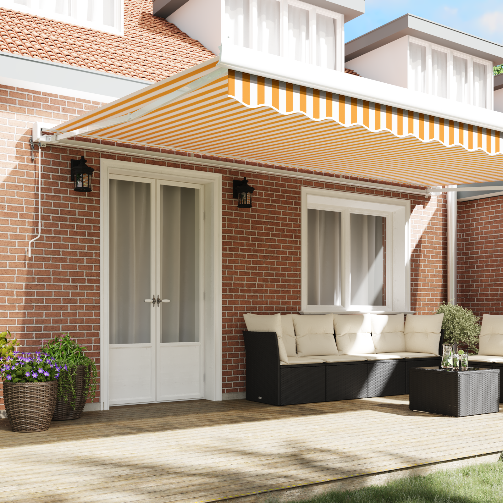 Automatisk Udbarkende Markise i Orange og Hvid 500x300 Cm - billede 3