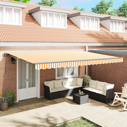 Utrækkelig Markise Orange og Hvid 500x300 Cm - hovedbillede