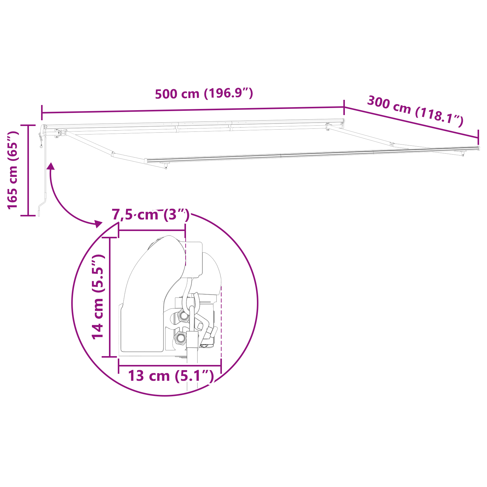 Automatisk Udtækkelig Markise Sort 500x300 Cm&&markise Udskiftningsstof til 5x3 M Ramme Sort - billede 12