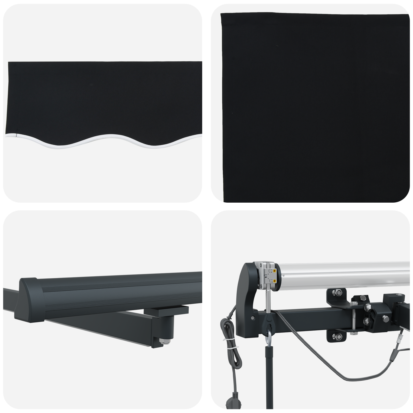 Automatisk Udrulningsmarkise med Led Sort 500x300 Cm&&markise Erstatningsstof til 5x3 M Ramme Sort - billede 8