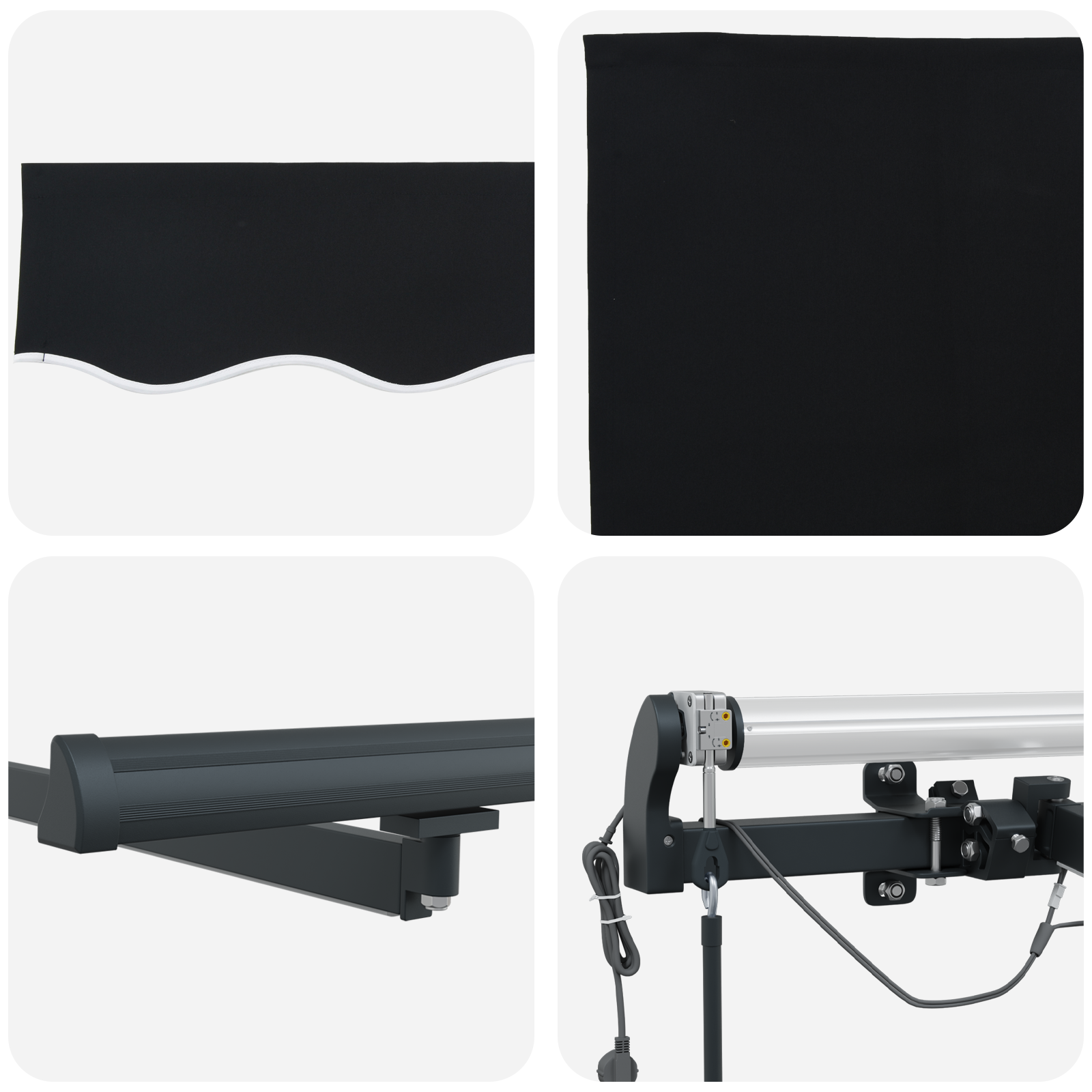 Automatisk Udrulningsmarkise med Led Sort 500x300 Cm&&markise Erstatningsstof til 5x3 M Ramme Sort - billede 8