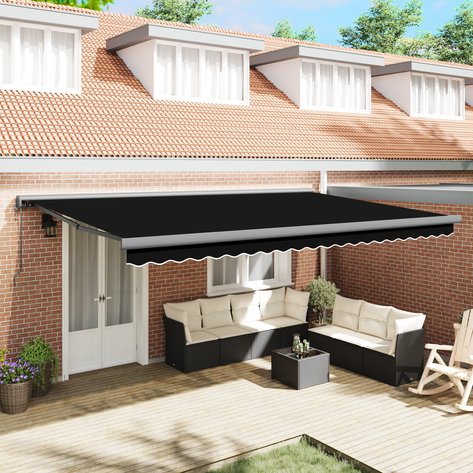 Automatisk Utrækkelig Markise Sort 500x300 Cm - hovedbillede
