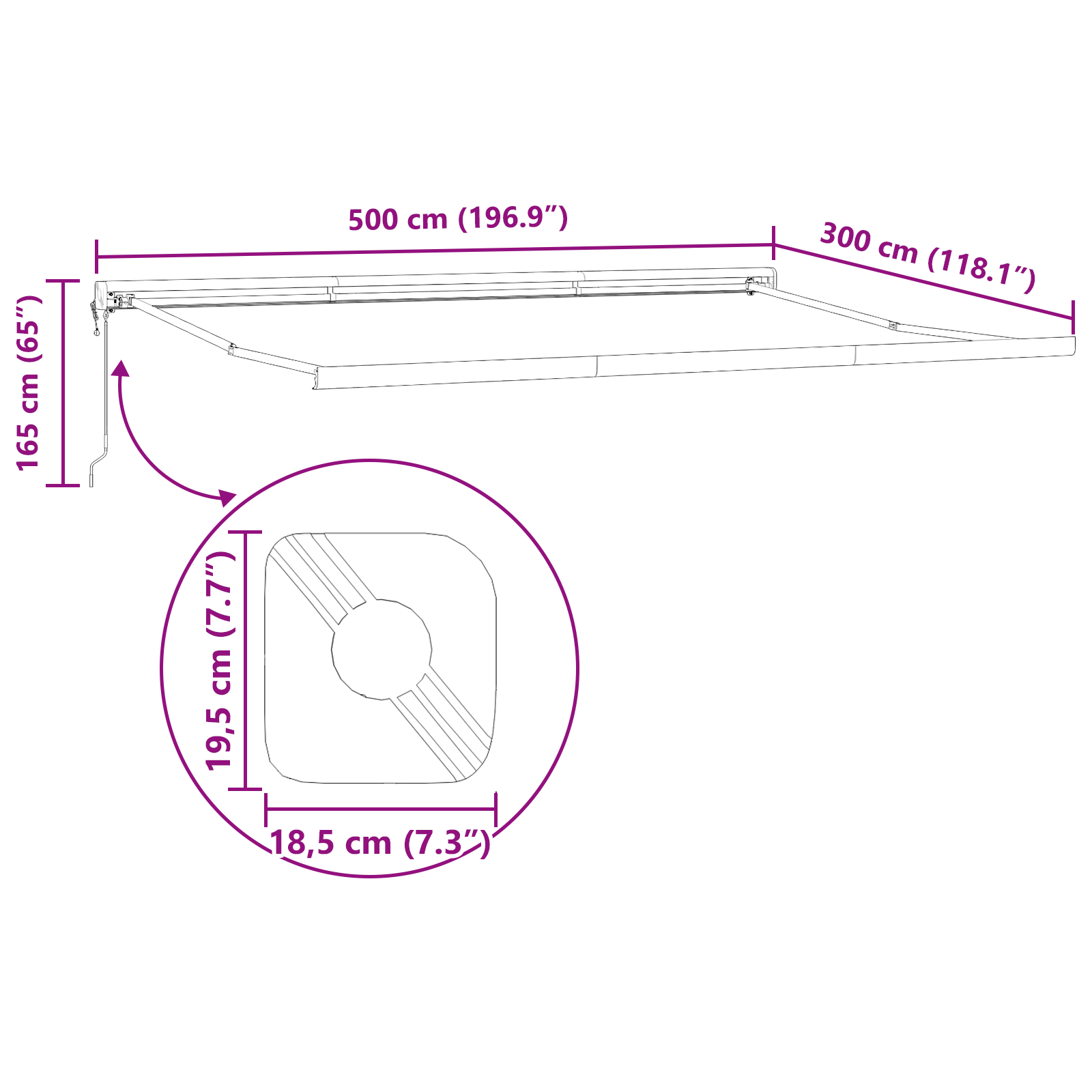 Automatisk Utrækkelig Markise Sort 500x300 Cm - billede 12
