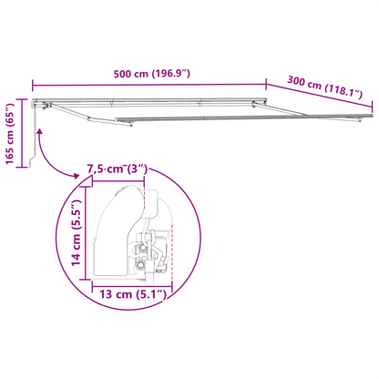 Manuel Udtækkelig Markise Hvid 500x300 Cm&&markise Erstatningsstof til 5x3 M Ramme Hvid - billede 11