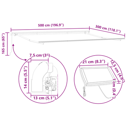 Manuel Udtækkelig Markise med Led Hvid 500x300 Cm&&markise Erstatningsstof til 5x3 M Ramme Hvid - billede 12