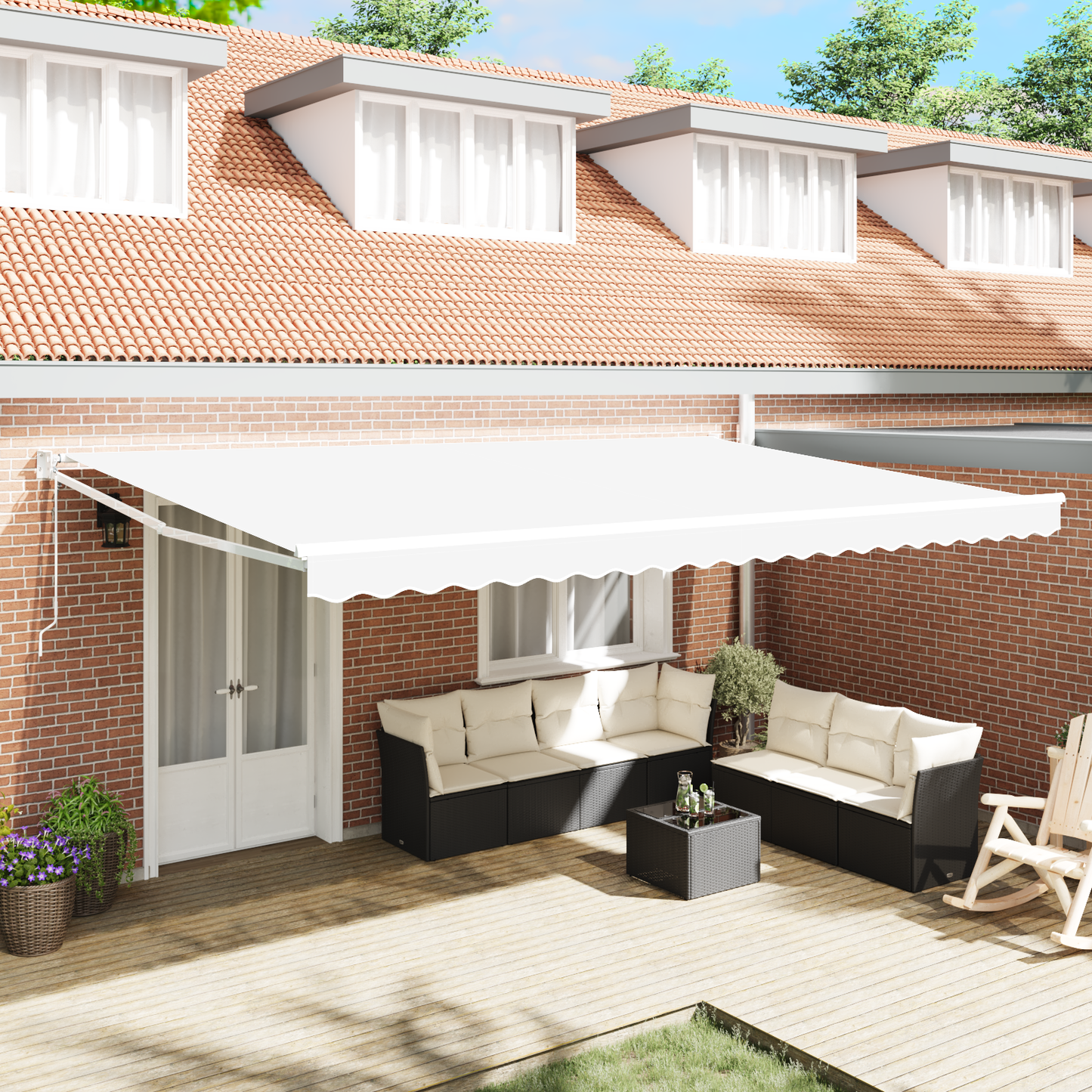 Automatisk Sammenrullelig Markise Hvid 500x300 Cm&&markise Udskiftningsstof til 5x3 M Ramme Hvid - hovedbillede