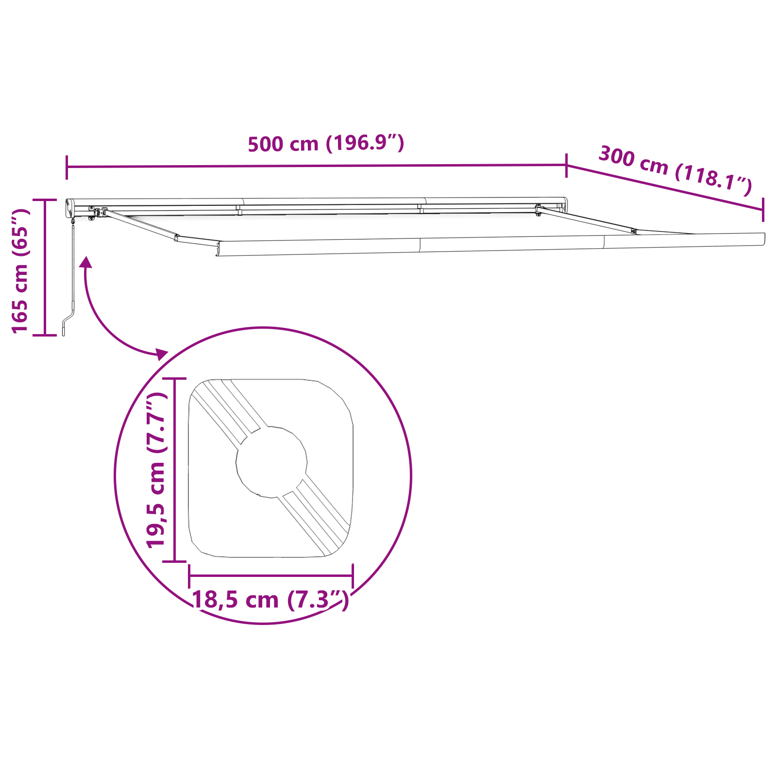 Manuel Sammenrullelig Markise Hvid 500x300 Cm&&markise Udskiftningsstof til 5x3 M Rammemodel Hvid - billede 11