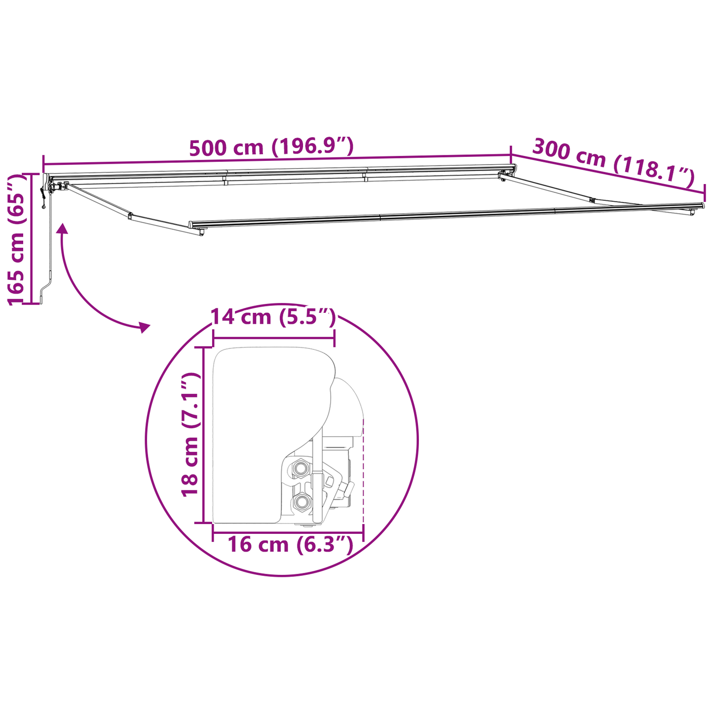 Utrækkelig Markise Hvid 500x300 Cm Stof og Aluminium - billede 12