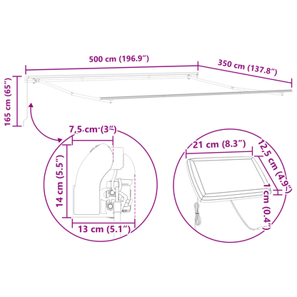 Manuel Udtækkelig Markise med Led Hvid 500x350 Cm&&markiseerstatningsstof til 5x3,5 M Ramme Hvid - billede 12