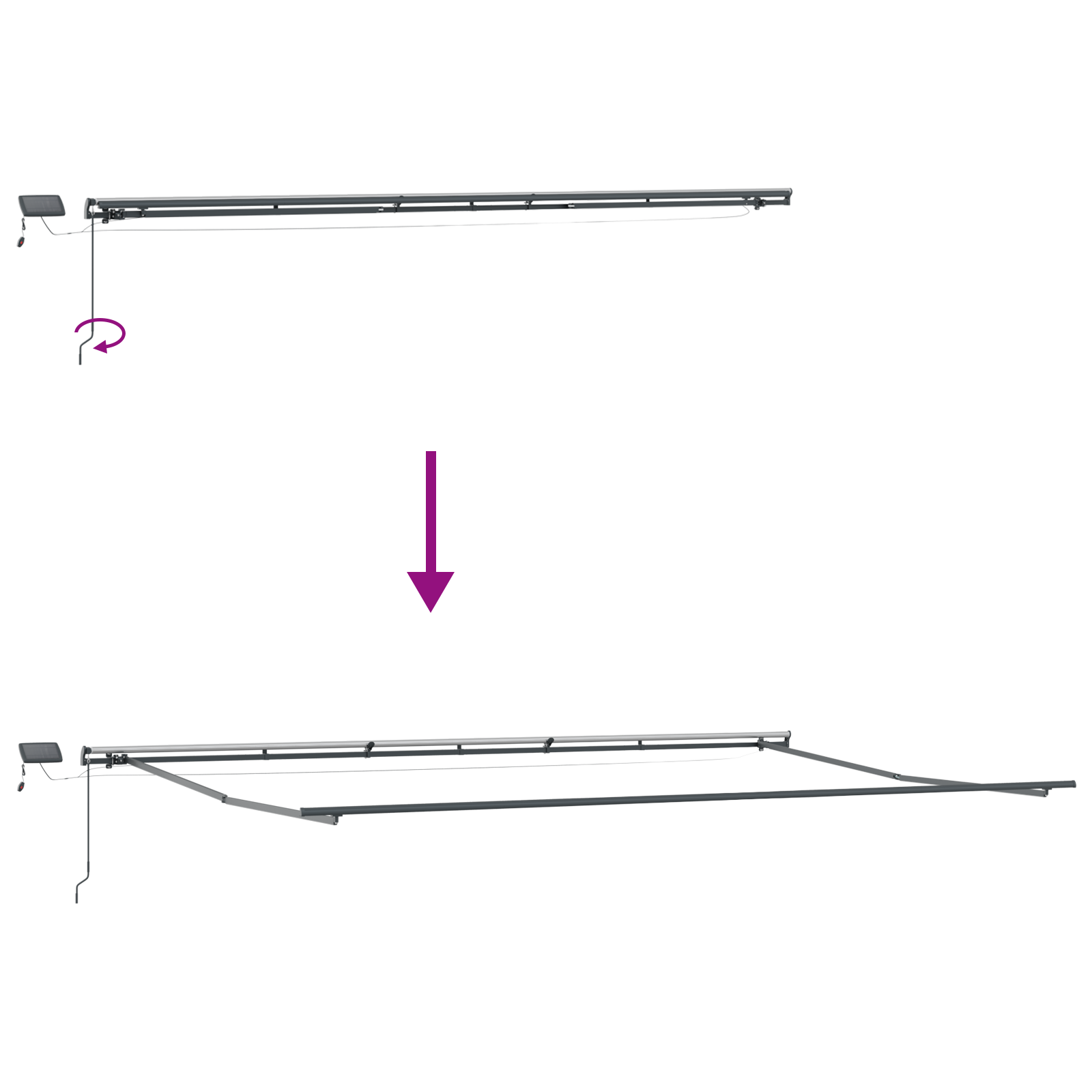 Manuel Udtækkelig Markise med Led Sort 600x300 Cm&&markise Erstatningsstof til 6x3 M Ramme Sort - billede 10